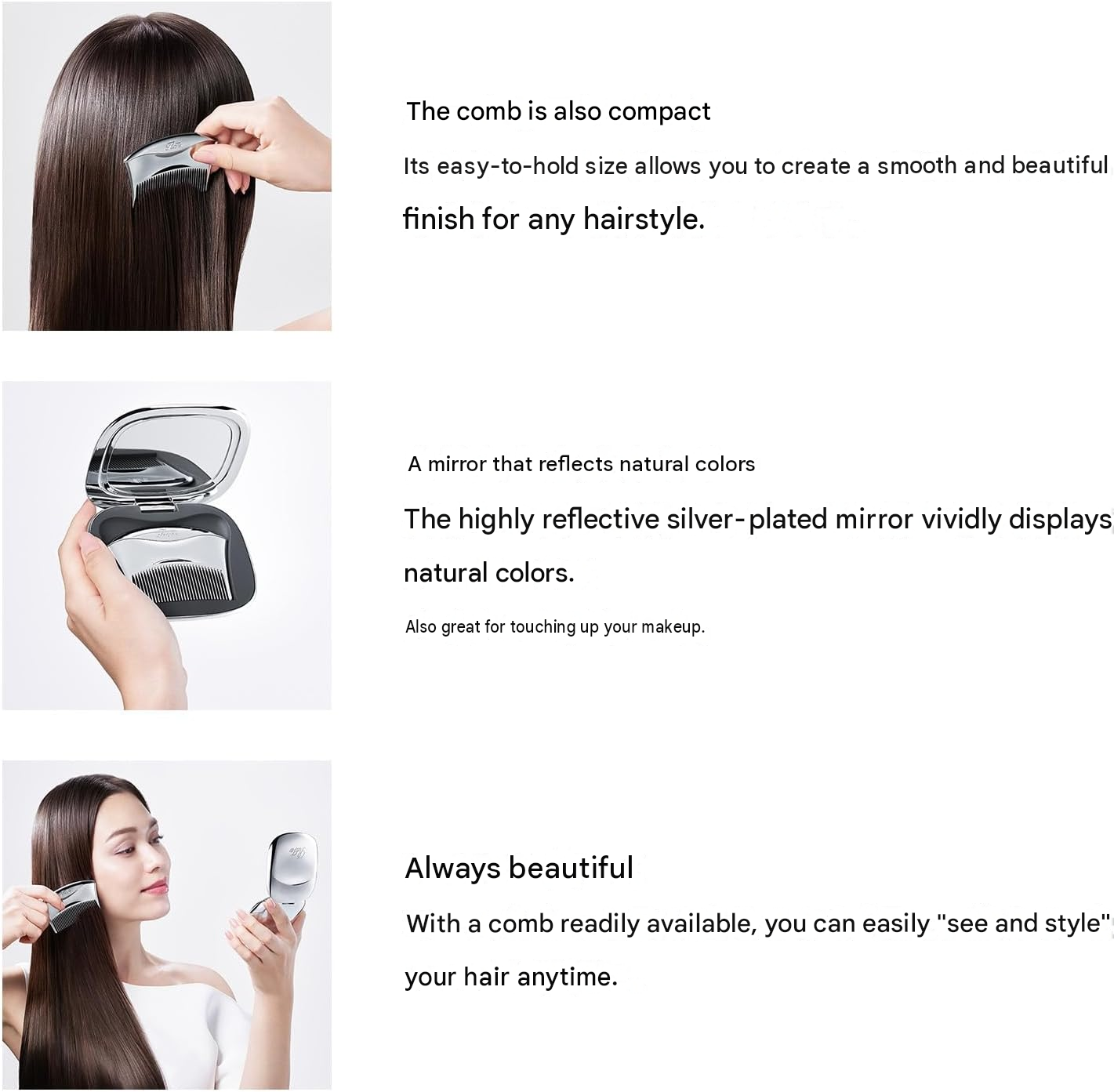 ReFa Marc Compact Hair Comb & Mirror – Silver