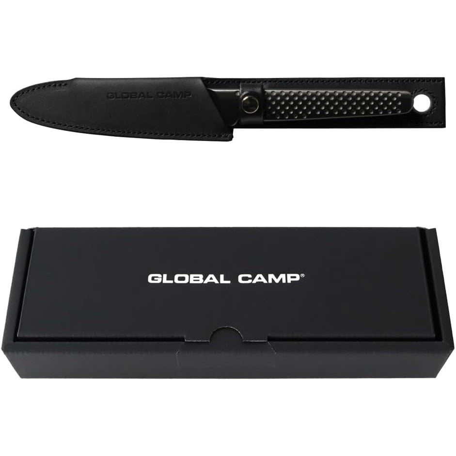GLOBAL CAMP Serrated Knife with Leather Sheath