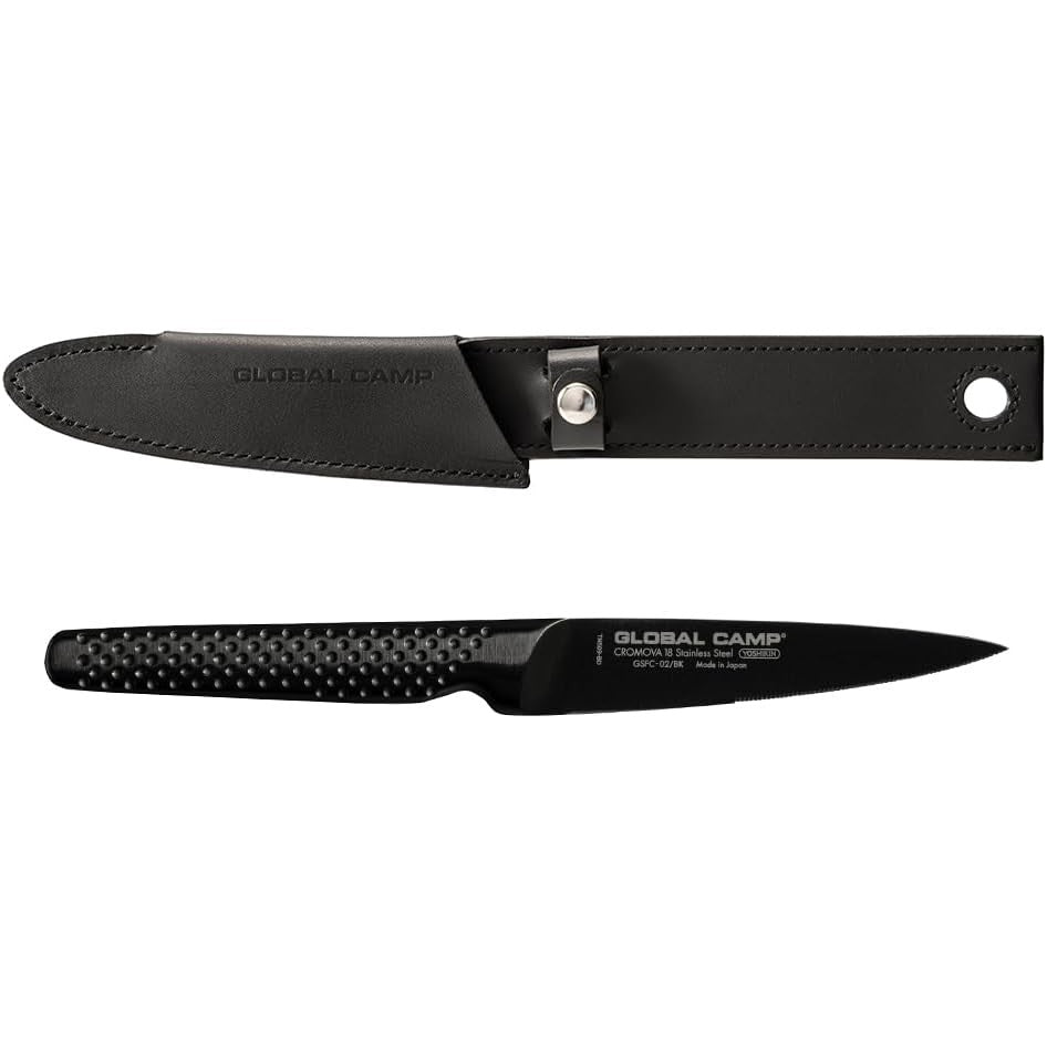 GLOBAL CAMP Serrated Knife with Leather Sheath