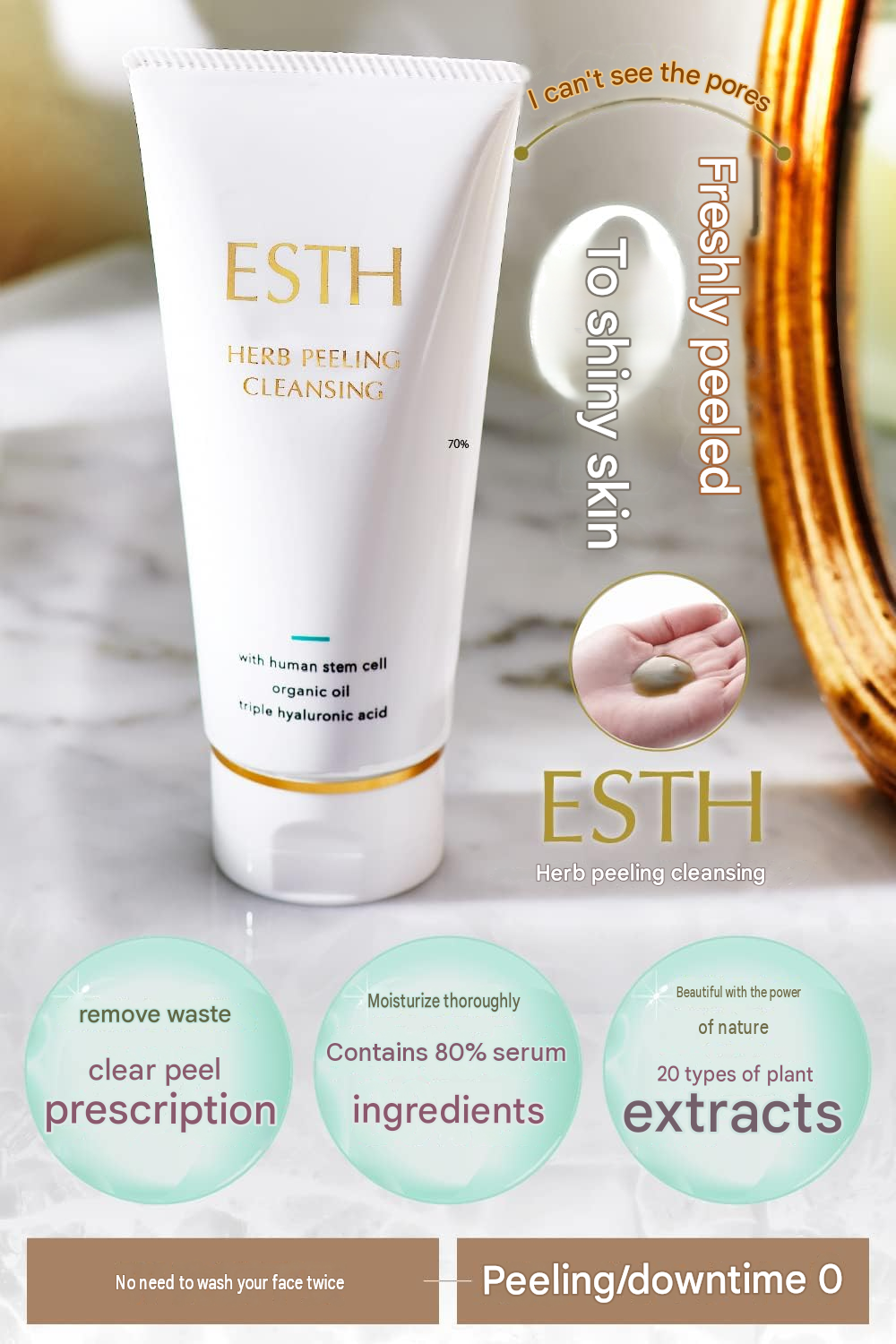 ESTH Herbal Peeling Cleanser – 4.2 oz (120 g), Approx. 1-Month Supply