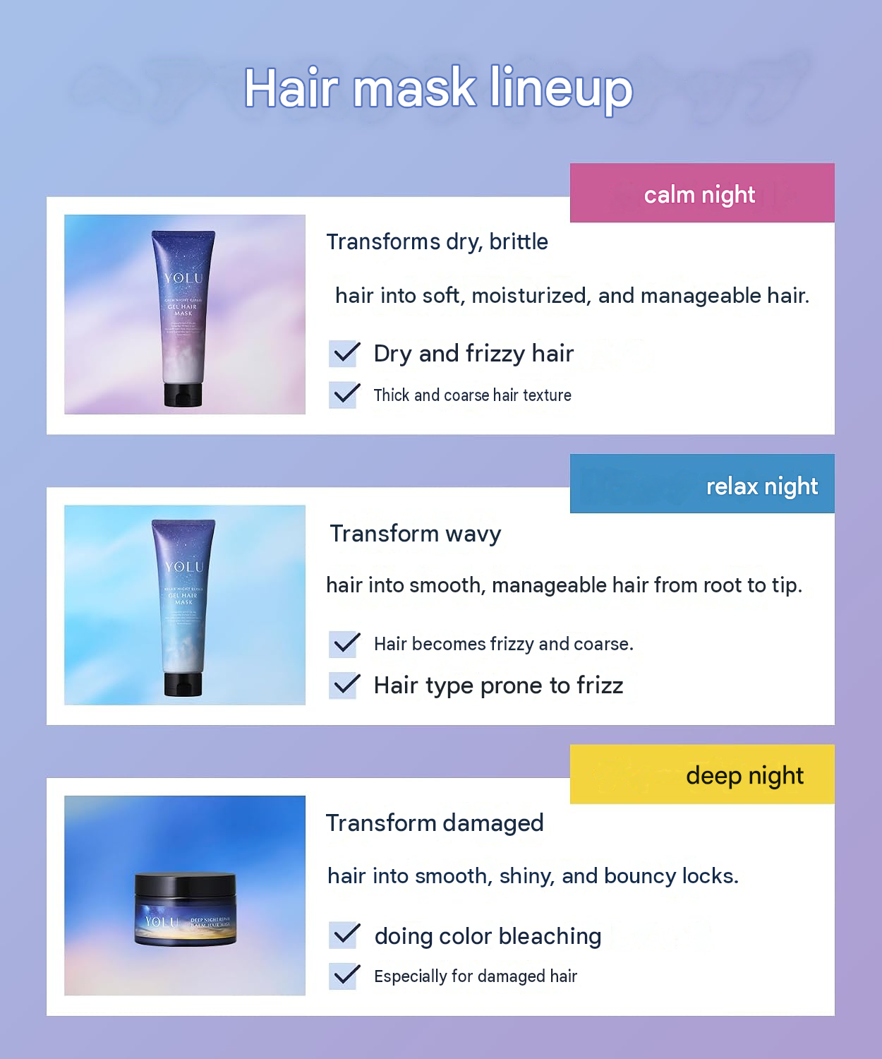 YOLU Yoru Calm Night Repair Gel Hair Mask – Neroli & Peony