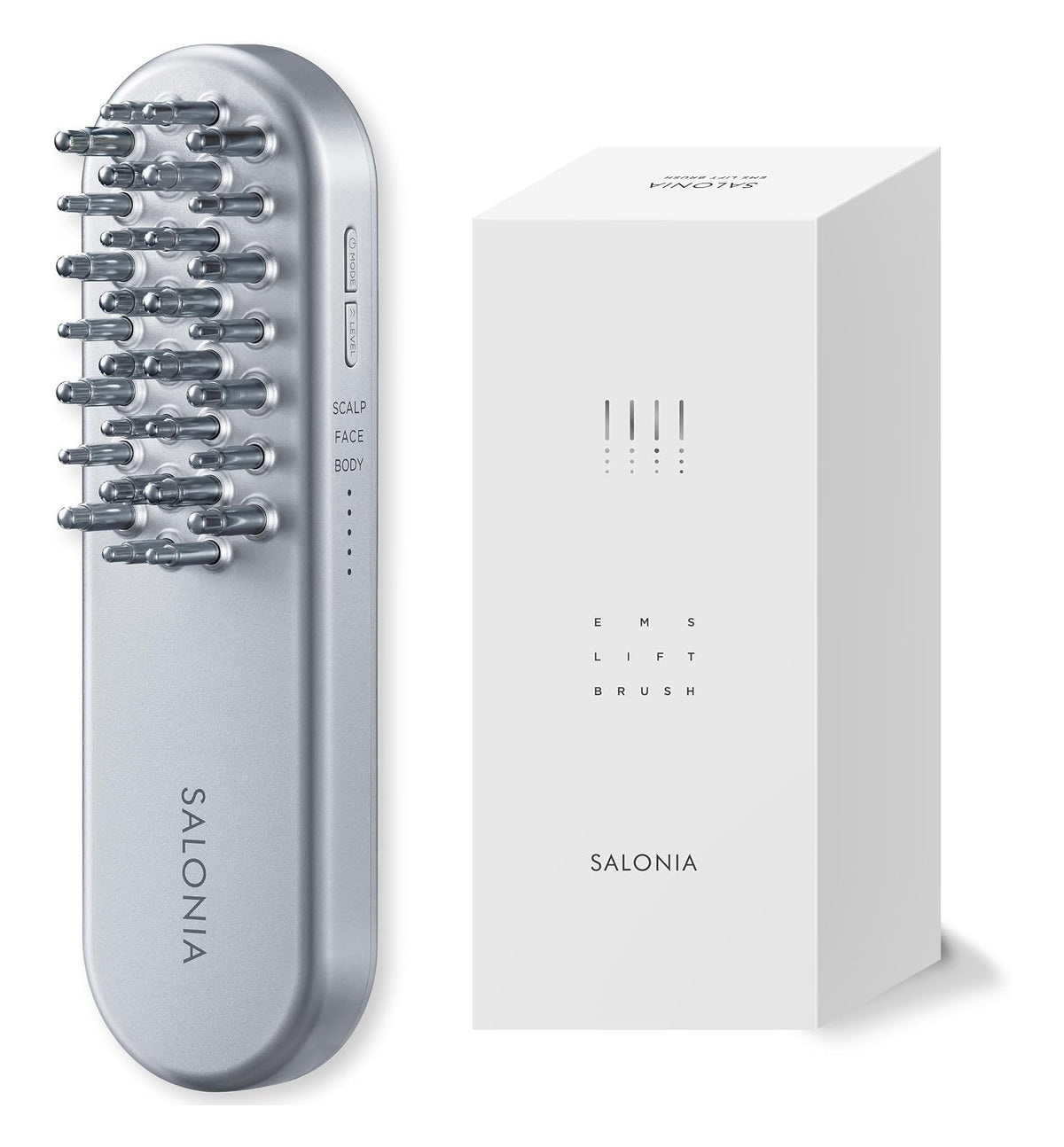 SALONIA EMS Lift Brush – Facial &amp; Scalp Beauty Device (Silver)