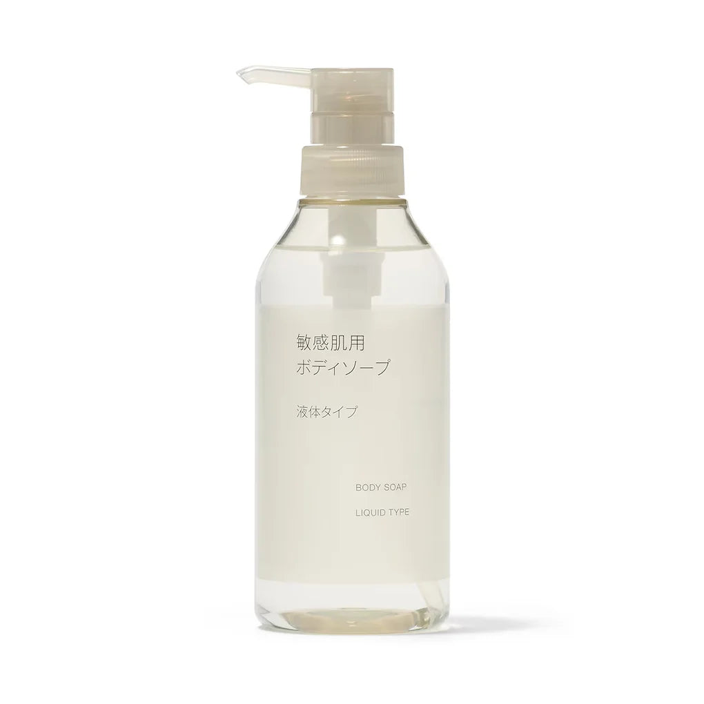 The Muji Sensitive Skin Body Soap is a mild, liquid body cleanser made with 100% naturally derived ingredients.