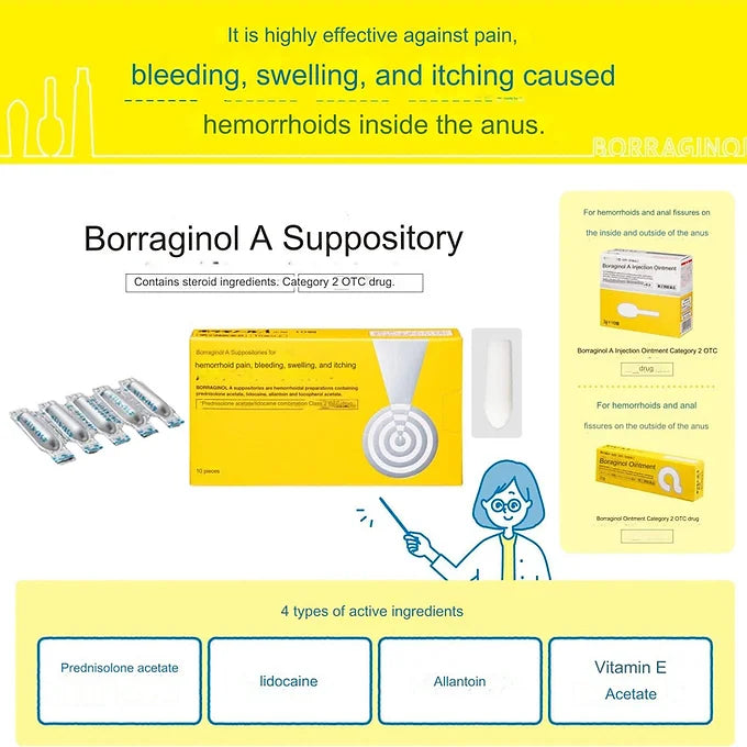 Borraginol A – suppositories for hemorrhoids, available in packs of 10, 20, 30 p