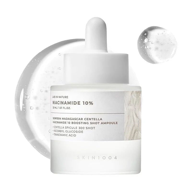 SKIN1004 Niacinamide 10 Boosting Shot Ampoule is a high-concentration brightening serum formulated with 10% Niacinamide to help improve skin clarity, refine texture, and support a more even complexion.
