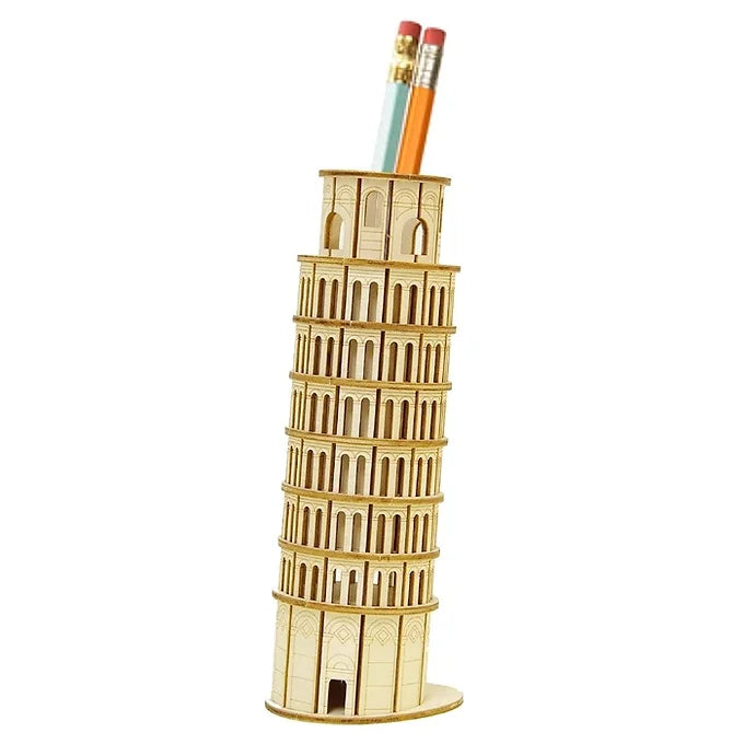 ki-gu-mi Leaning Tower of Pisa Pencil Case – Wooden 3D Puzzle DIY Craft Kit