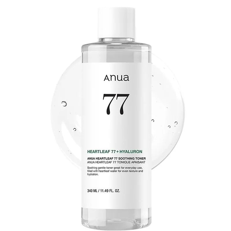 Experience gentle, refreshing hydration with ANUA Dokudami 77 Soothing Toner, a skin-balancing lotion formulated with 77% Heartleaf (Dokudami) extract to calm and purify the skin.