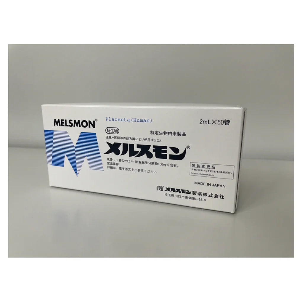 Melsmon is a preparation based on human placenta (Japan)Melsmon is an original Japanese preparation made from hydrolyzed human placenta, widely used in Japan in medical and anti-aging practice.