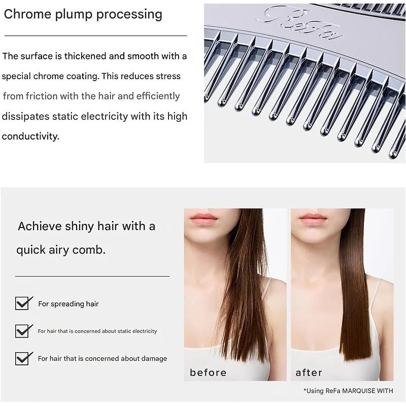ReFa MARQUISE Arrange Comb – Fine Teeth Styling Comb with Stainless Steel Tail