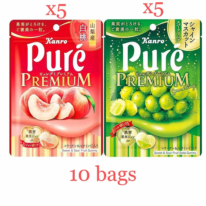 Kanro Pure Gumi Premium – Peach & Grape Assortment (10 Bags)