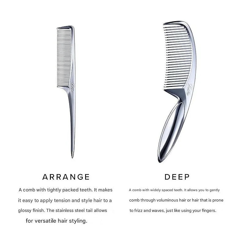 ReFa MARQUISE Twin Comb – Dual Teeth Chrome Hair Comb with Pouch