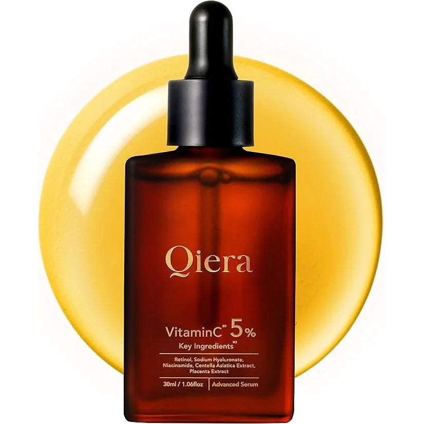 Qiera Vitamin C SerumA brightening and hydrating serum formulated with 5% pure Vitamin C (Ascorbic Acid) to help smooth texture, reduce dryness, and enhance radiance for a healthy, luminous complexion.