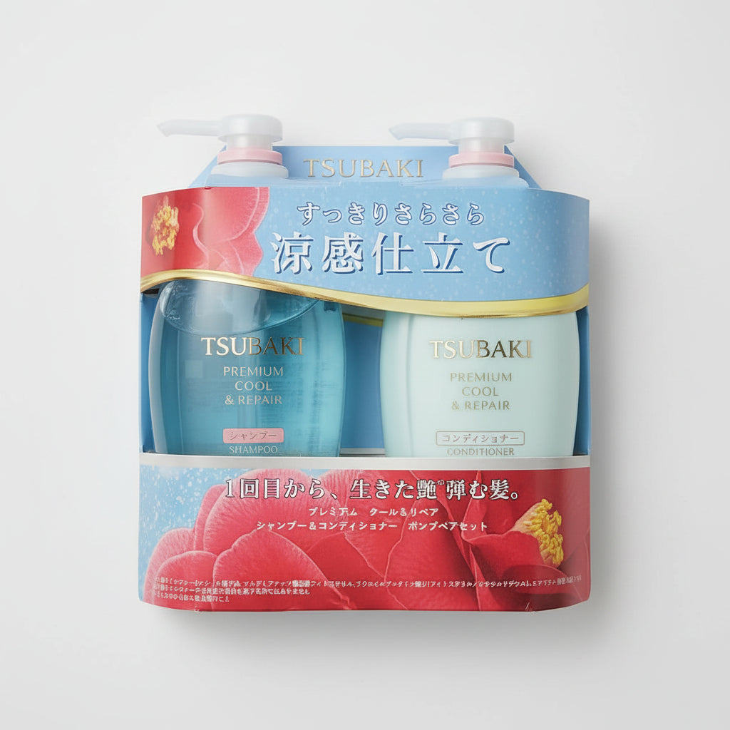 Two bottles of TSUBAKI shampoo and conditioner