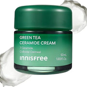 Innisfree Green Tea Ceramide Barrier Cream is a moisturizing face cream designed to strengthen the skin barrier while providing long-lasting hydration.