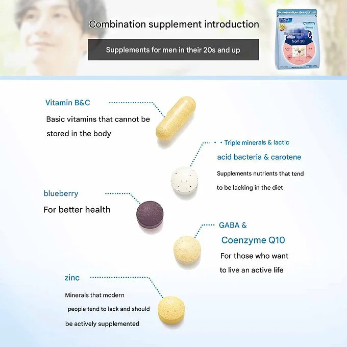 FANCL Supplement for Men in Their 20s - 30 Bags (15-30 Day Supply)