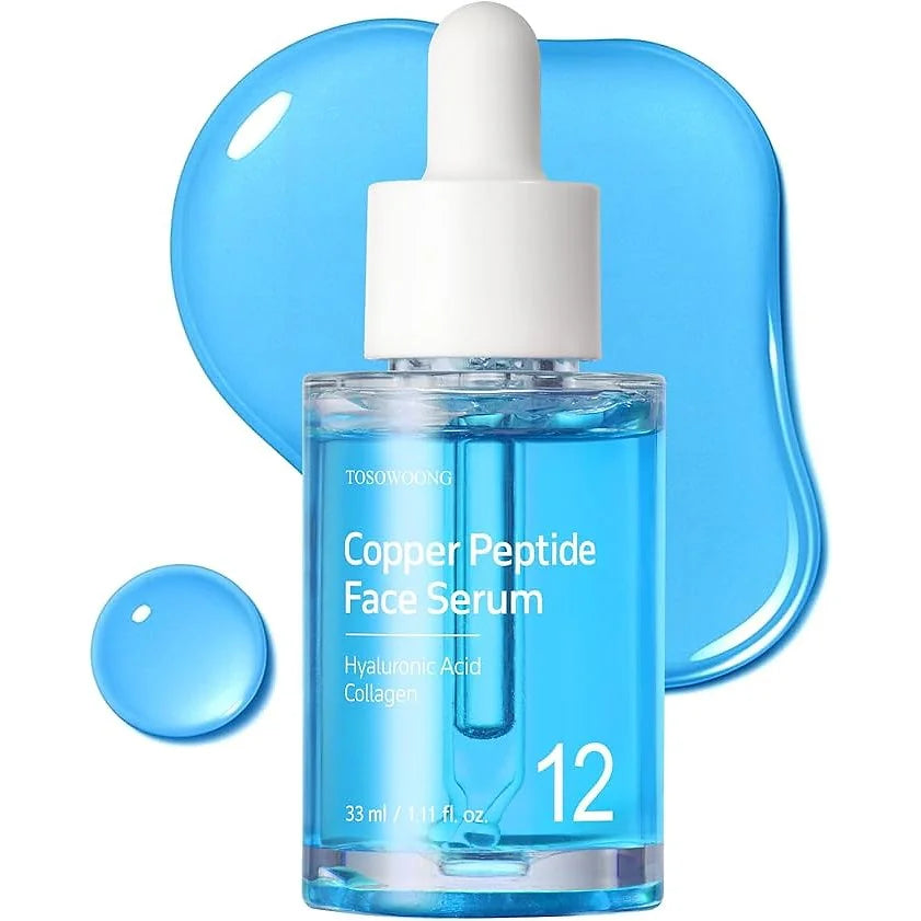 Enhance your skincare routine with Copper Peptide Face Serum from TOSOWOONG, a lightweight, fragrance-free drop serum designed for all skin types.