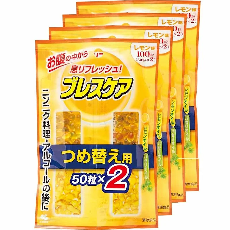 Breath Care Refreshing Capsules Drink with Water, Lemon, 100 Tablets x 2Paks
