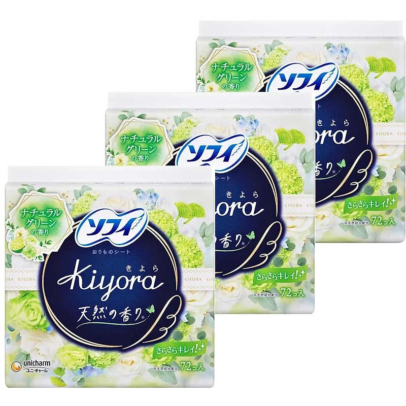 Sofy Kiyora Panty Liners, Green Fresh Scent – 72 Sheets × 3 Packs (Total 216)