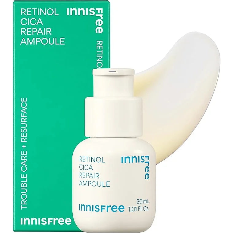 innisfree Retinol Cica Repair Serum is a gentle yet effective ampoule designed to target early signs of skin trouble, especially for acne-prone and sensitive skin.