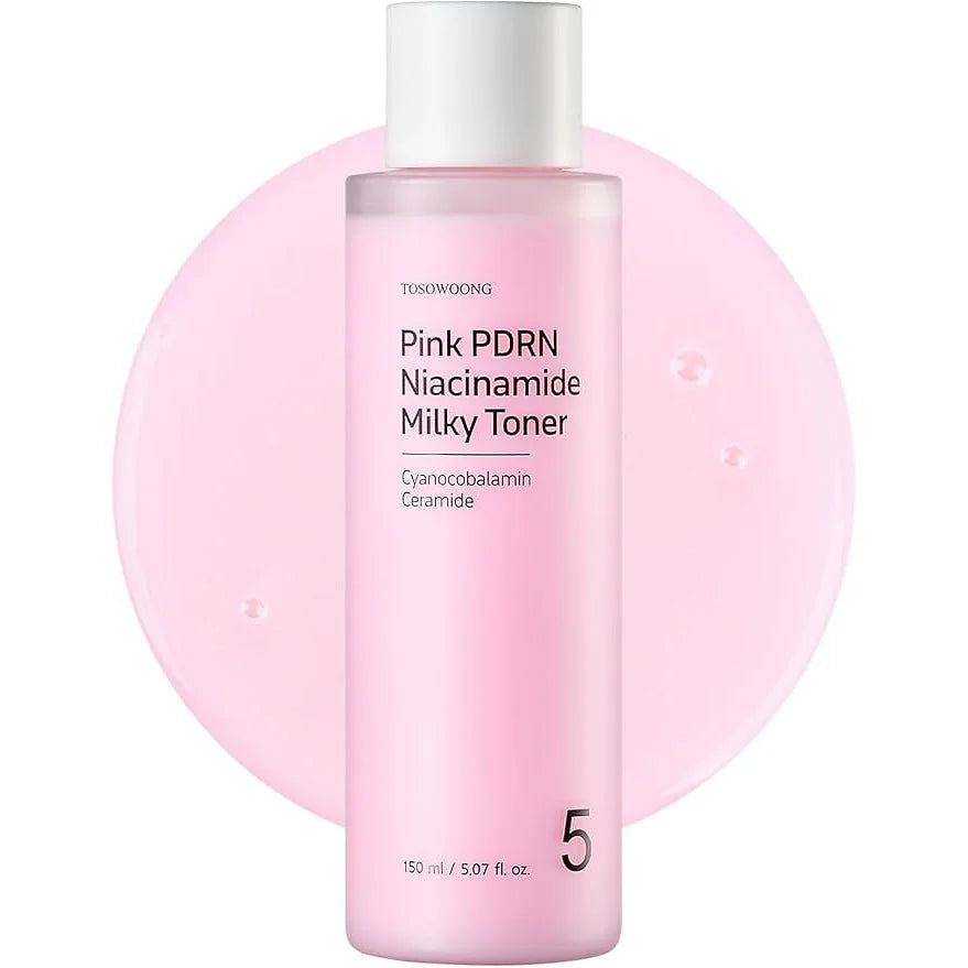 This Korean toner from TOSOWOONG is a brightening + repairing milky toner designed to target dark spots, acne marks, and uneven skin tone while deeply hydrating the skin.