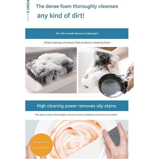 Sunsun Sponge, Set of 4, Kitchen Sponge, Dishwashing, Bath, Color: Premium Black