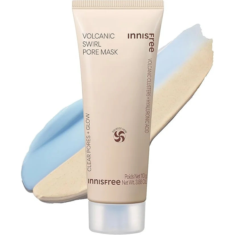 Innisfree Volcanic Swirl Pore Cream Clay MaskThis mask combines the deep-cleansing power of volcanic ash with a hydrating cream layer to remove pore impurities and dead skin while maintaining skin moisture.