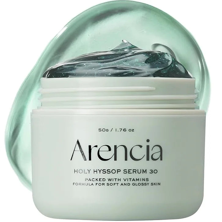 The Arencia Hyssop serum (50g) is a vitamin-infused gel serum formulated to brighten, smooth, and moisturize the skin. 