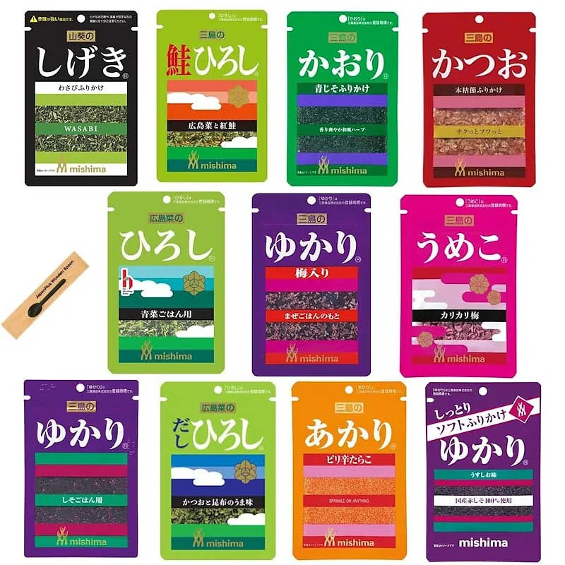 Japanese Furikake Assortment | 11 Flavors | 11-Pack | Includes Wooden Spoon