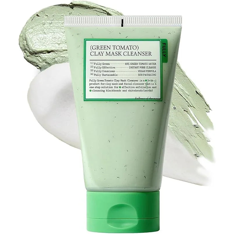 FULLY Green Tomato Clay Mask CleanserA versatile 3-in-1 cleanser that works as a face wash, cleansing treatment, and clay mask, designed to control excess oil, refine pores, and gently exfoliate the skin.