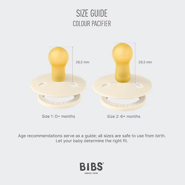 BIBS Natural Rubber Pacifier – Vanilla/Cloud | Set of 2 | COLOUR Size 1 & Size 2