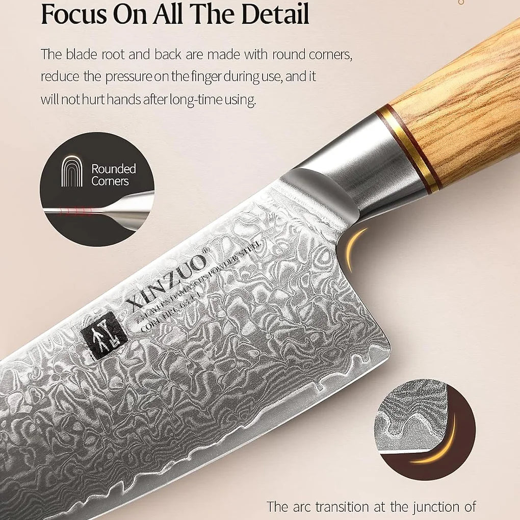 XINZUO  18.2/19/21.2cm/7.2 Chef Knife 73 Layer Damascus Milled Steel