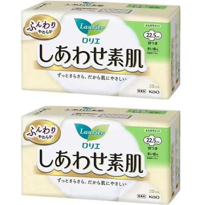 Laurier Happiness Bare Skin Day Pads 22.5 cm – 2 Packs (20 pcs × 2 = 40 Pads)