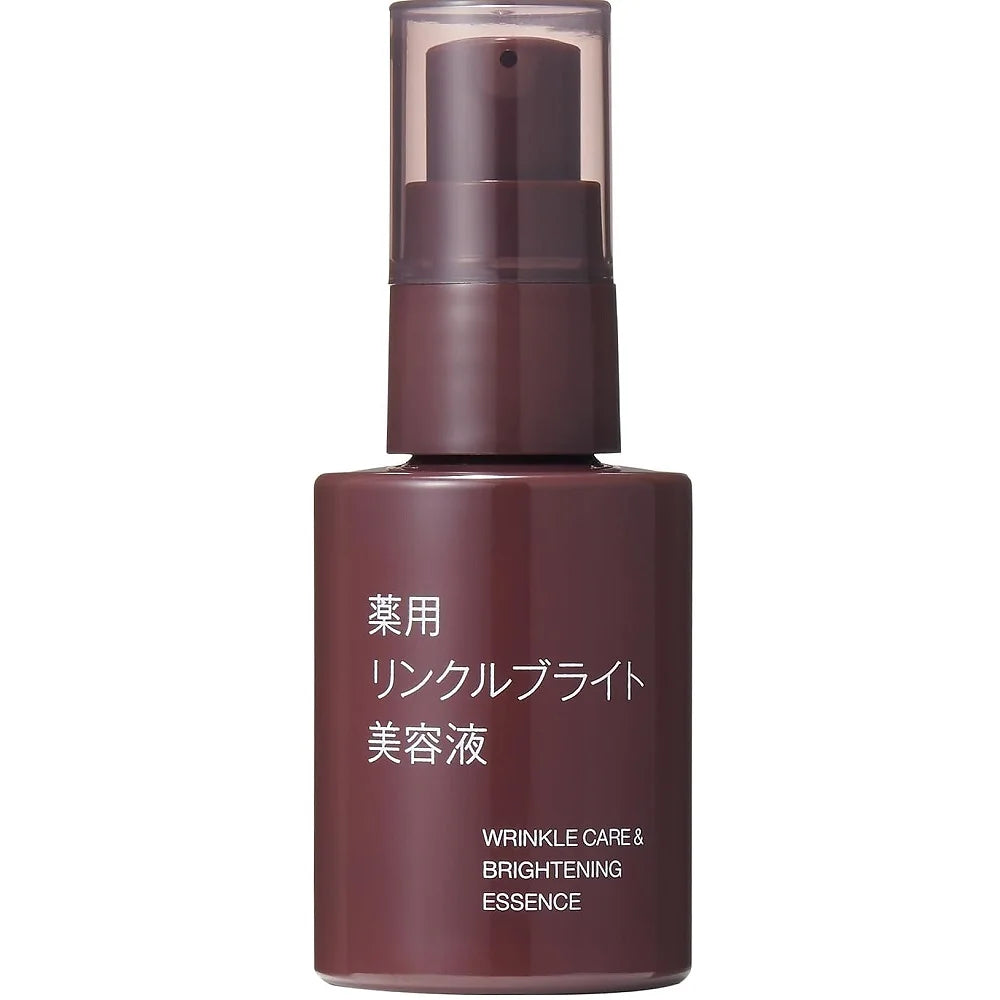 The MUJI Medicated Wrinkle Bright Serum is a gel-type intensive treatment designed to target dryness, wrinkles, dullness, and uneven skin tone.