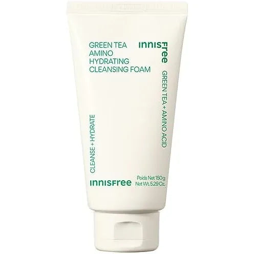 Innisfree Green Tea Amino Cleansing Foam is a gentle foaming facial cleanser that removes dirt, excess oil, and impurities while keeping the skin hydrated.