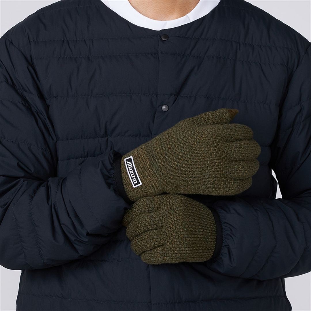MIZUNO Breath Thermo Long Wappen Knit Gloves B2JYC525 Touchscreen Compatible