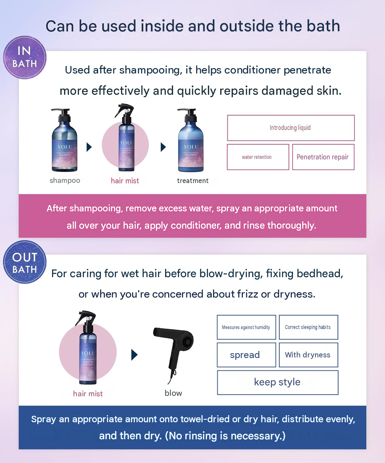 YOLU Calm Night Repair Booster Hair Mist – Moisturizing Night Care & Damage Protection