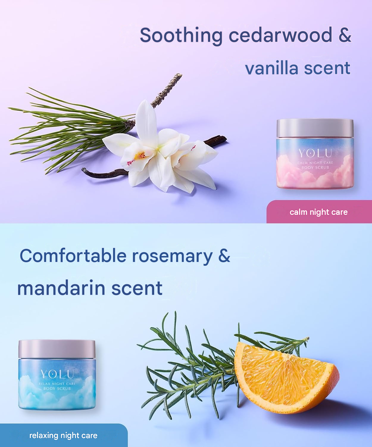 YOLU Relax Night Care Body Scrub – Rosemary & Mandarin | Melting Gelato Texture | Mild Salt Peeling & Moisturizing Care