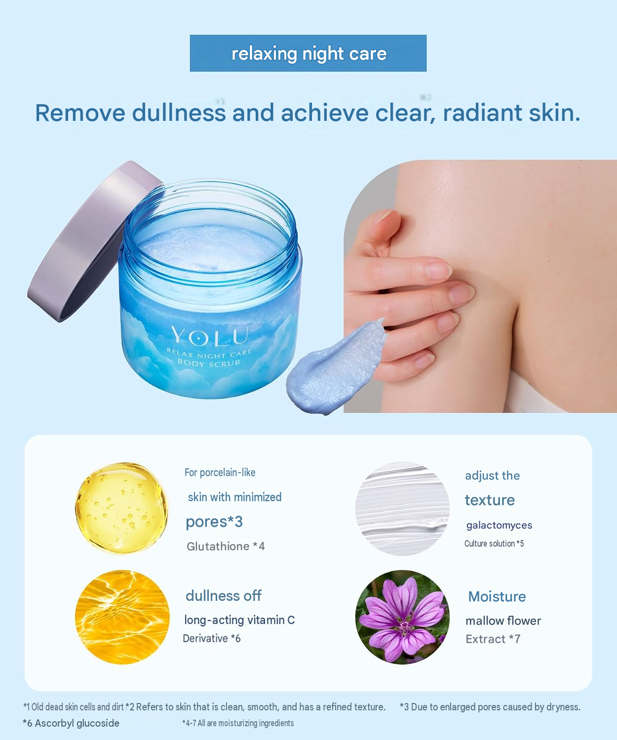 YOLU Relax Night Care Body Scrub – Rosemary & Mandarin | Melting Gelato Texture | Mild Salt Peeling & Moisturizing Care