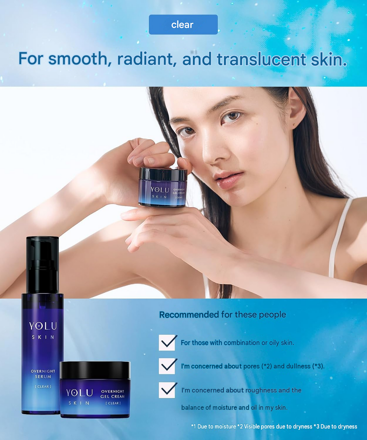 YOLU Skin Overnight Gel Cream Clear 45g