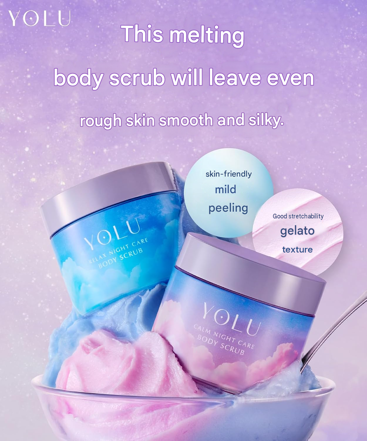 YOLU Relax Night Care Body Scrub – Rosemary & Mandarin | Melting Gelato Texture | Mild Salt Peeling & Moisturizing Care