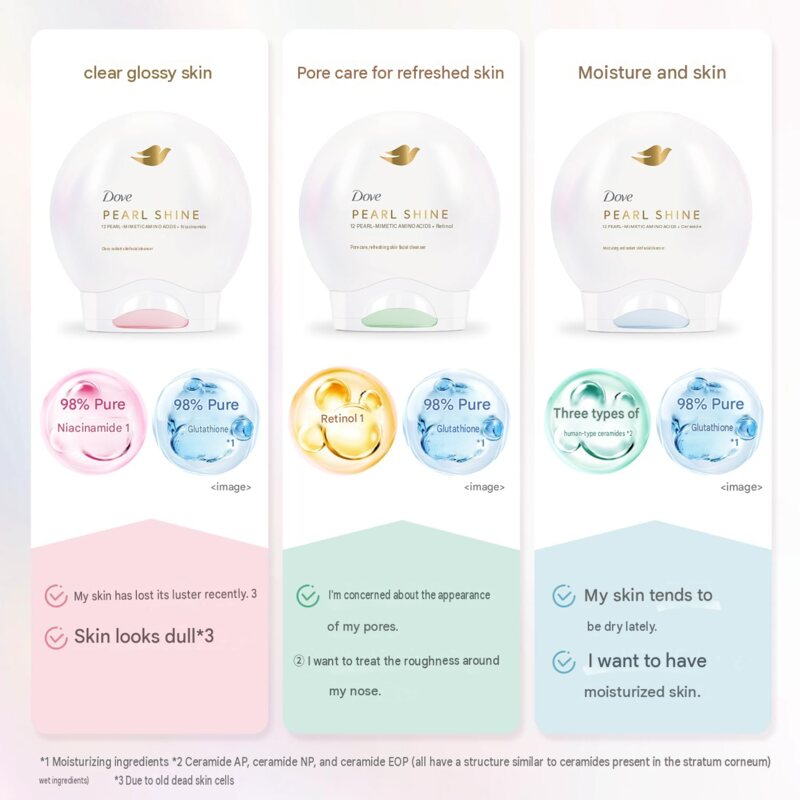 Dove Face Care Pearl Shine Facial Cleansing Foam 140g – 3 Types
