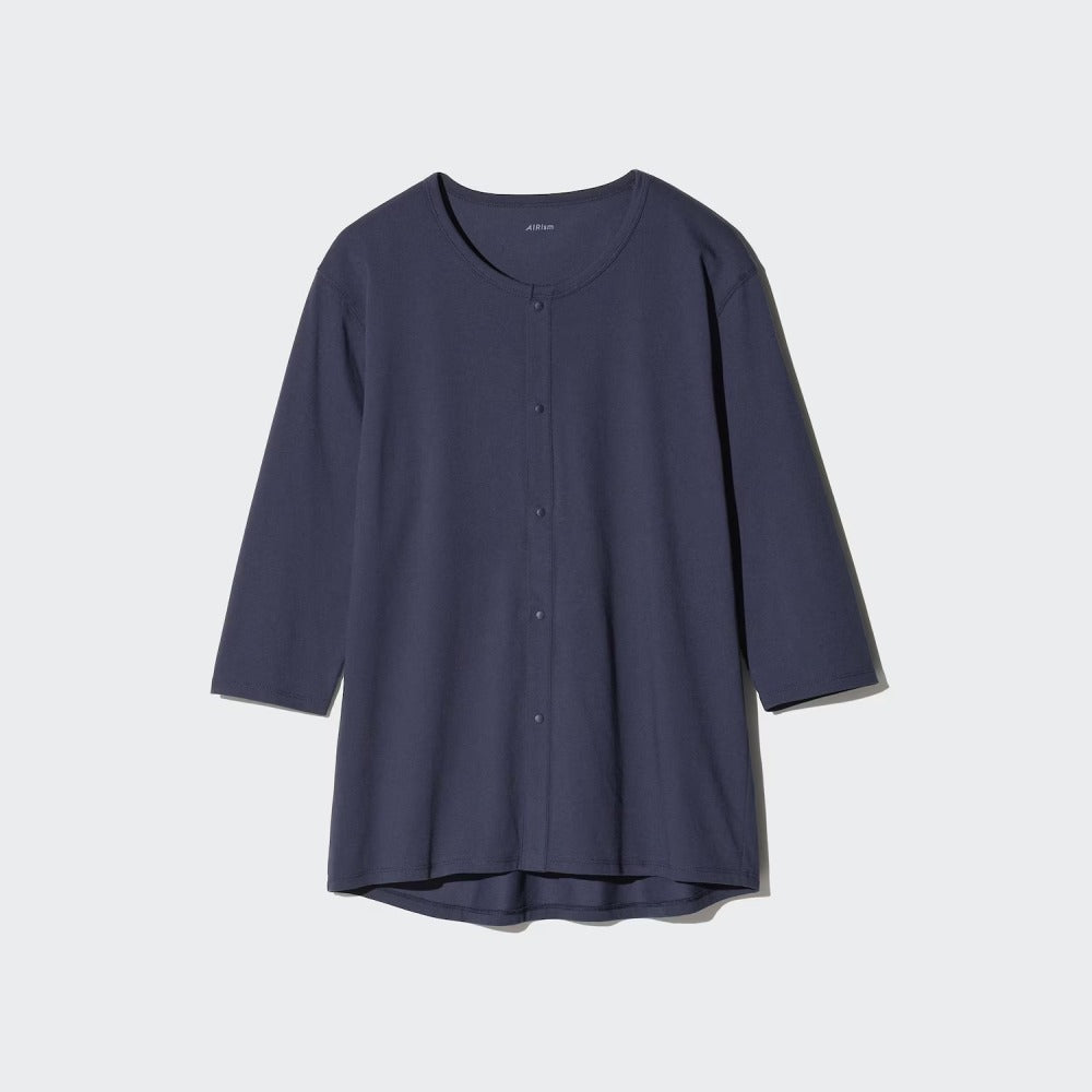 U AIRism Front-Opening Crew Neck T-Shirt (3/4 Sleeves) 482643 Japan best brand