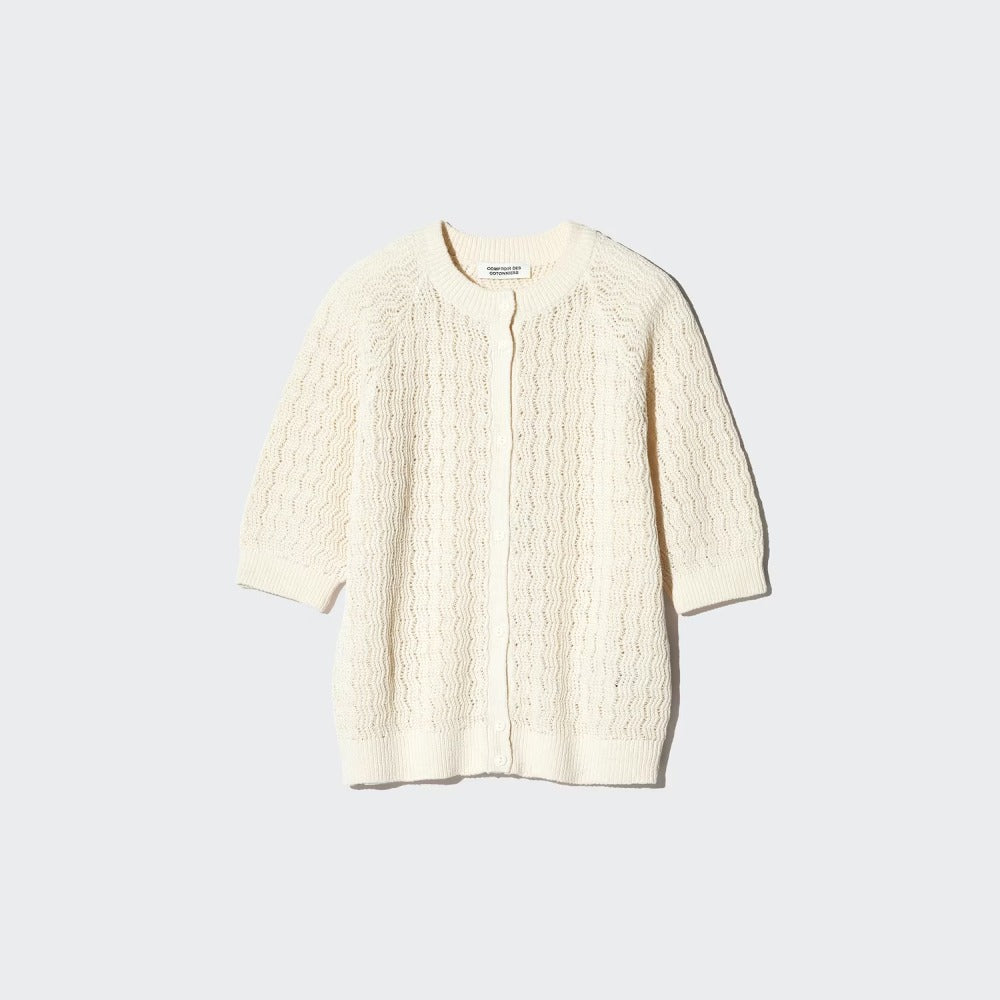 Linen U Crew Neck Cardigan / 5-Sleeve 487355 Japan best brand