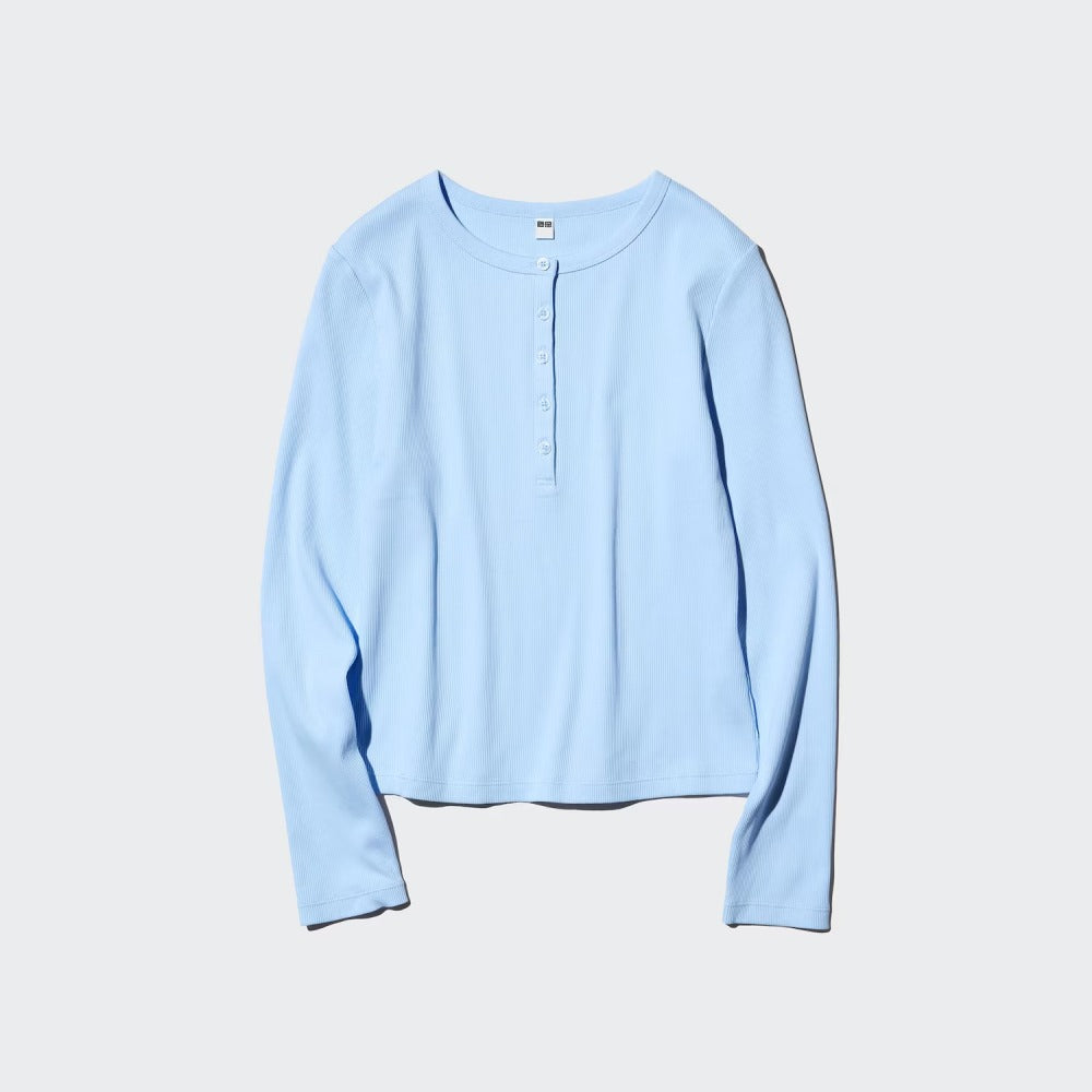 U Ribbed Henley Neck T-Shirt / Long Sleeve 487908 Japan best brand