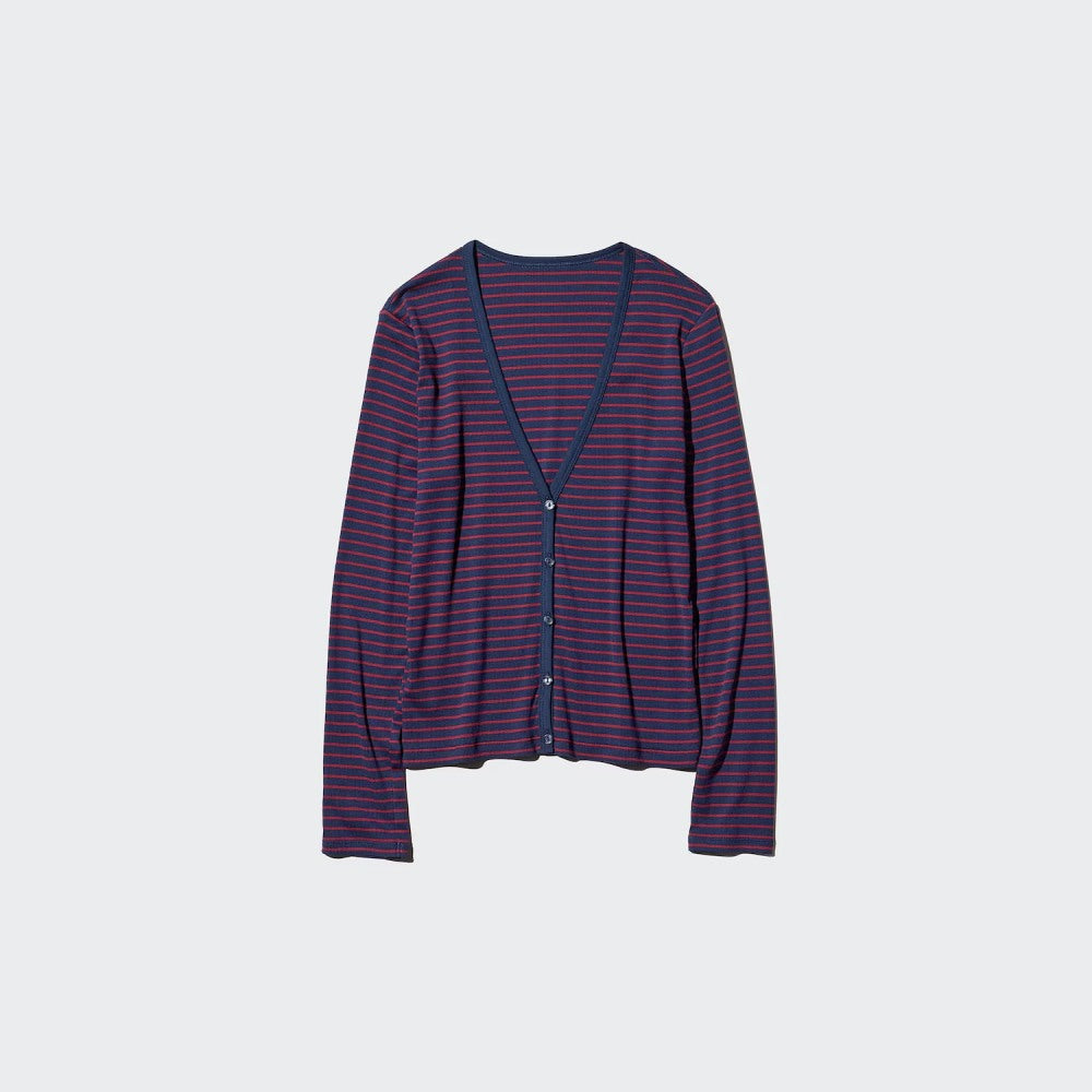 U Ribbed V-Neck Cardigan (Striped) 489398 Japan best brand