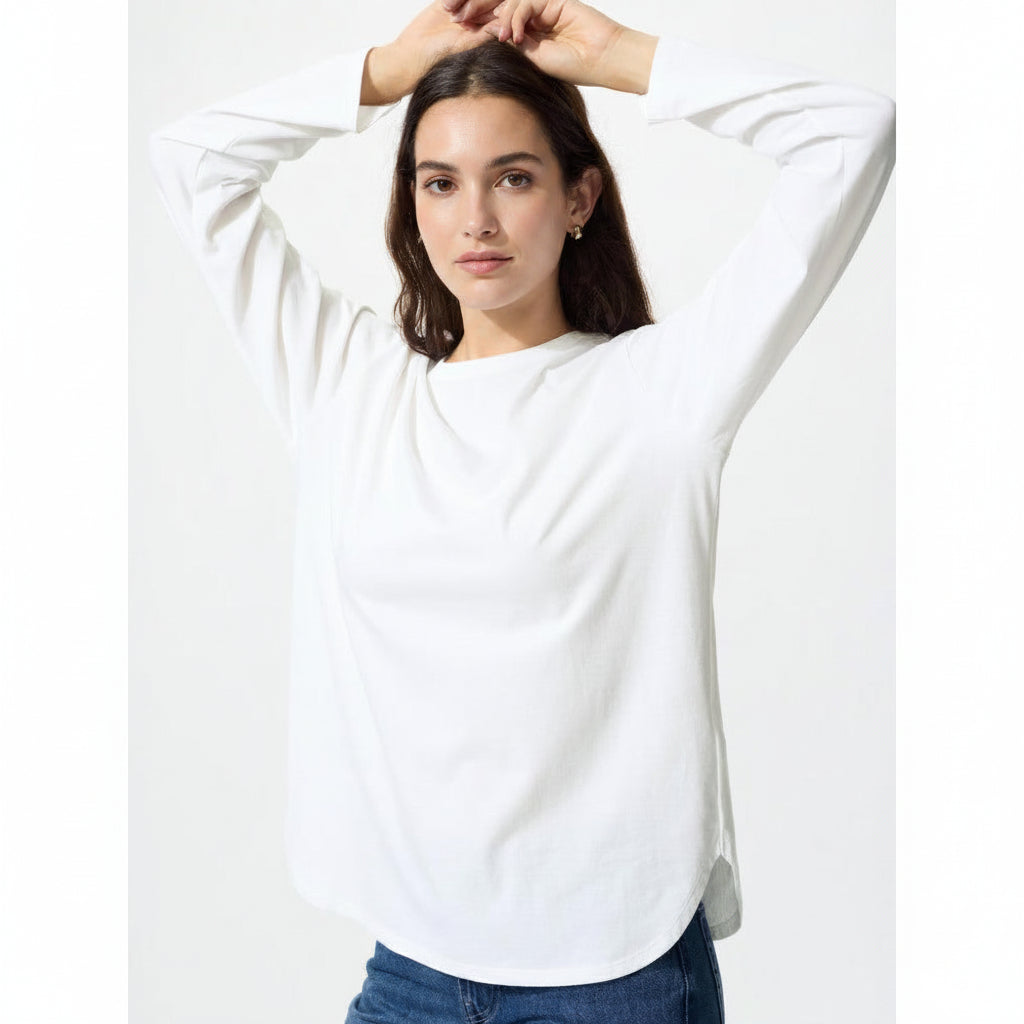 U Soft Cotton Round Hem Long Sleeve T-Shirt 481484 Japan best brand