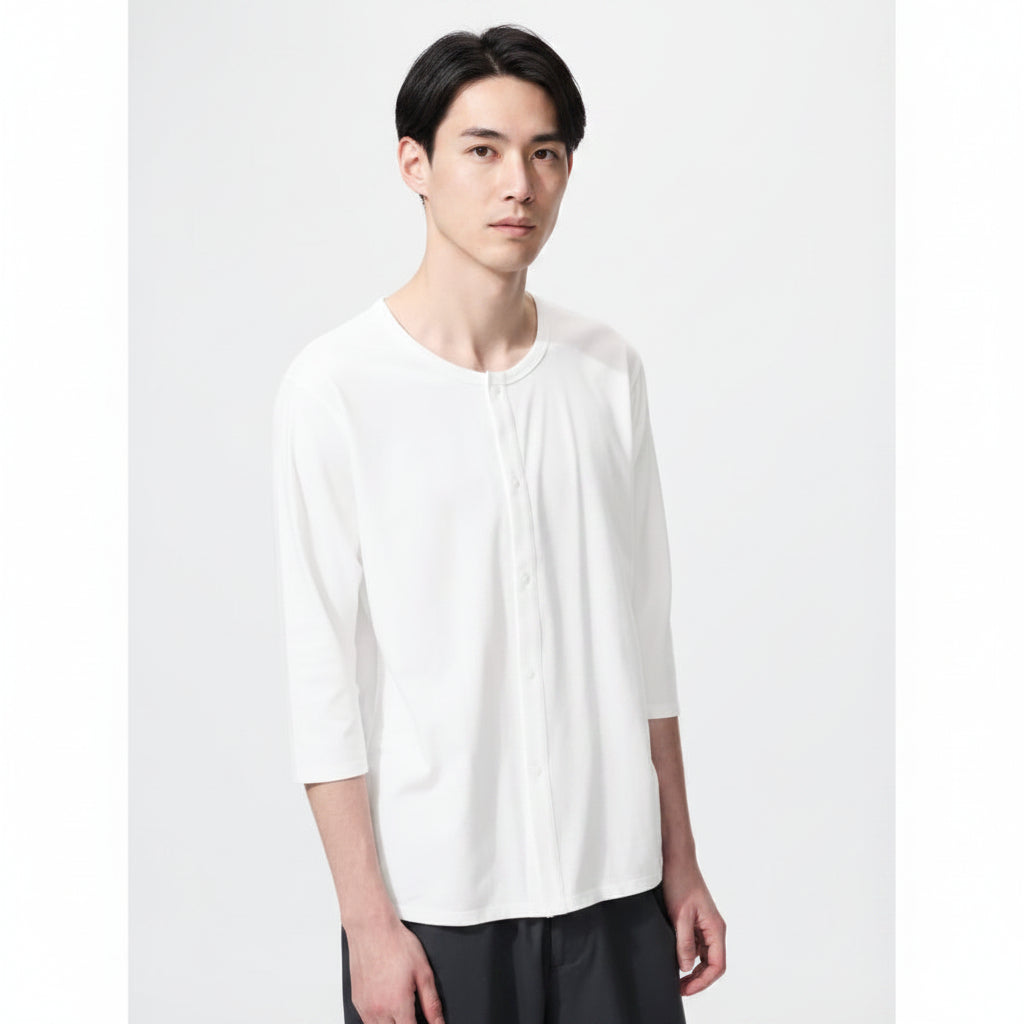 U AIRism Front-Opening Crew Neck T-Shirt (3/4 Sleeves) 482643 Japan best brand