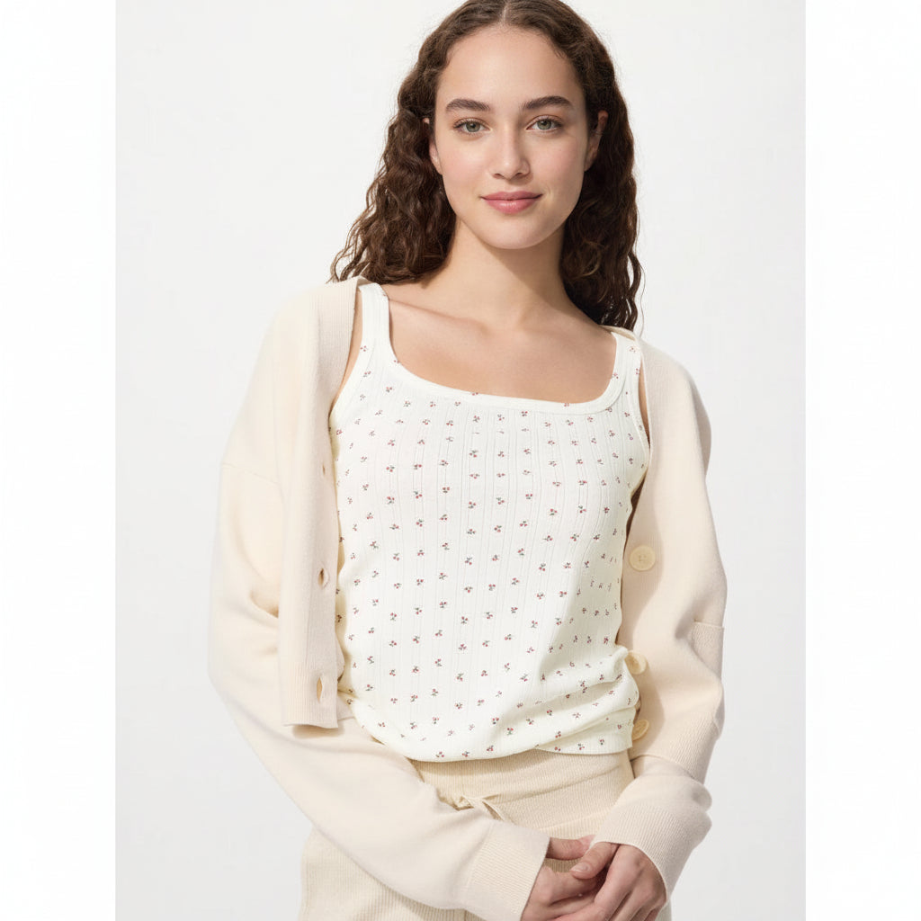 UniQlo Pointelle Tank Top Cherry Print 484228 japan best brand