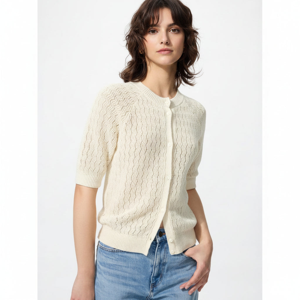 Linen U Crew Neck Cardigan / 5-Sleeve 487355 Japan best brand UniQlo
