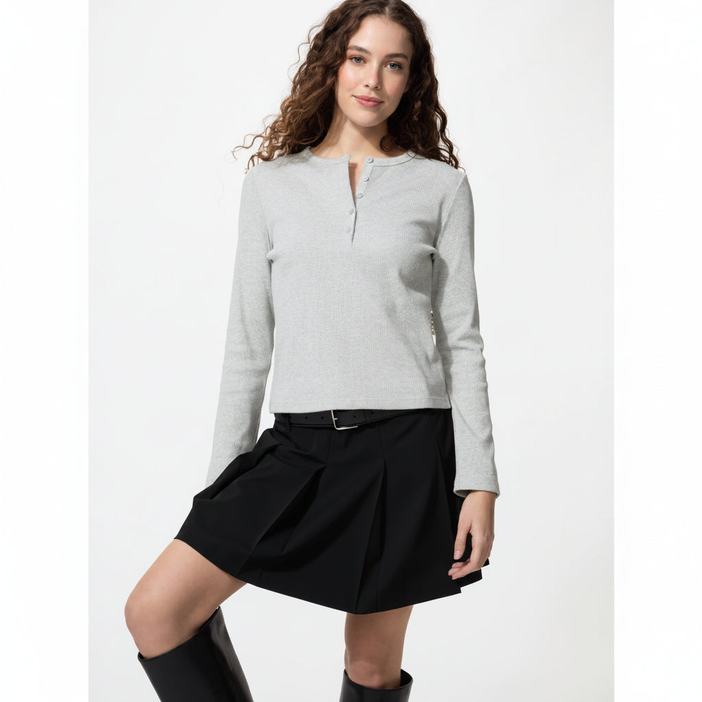 U Ribbed Henley Neck T-Shirt / Long Sleeve 487908 Japan best brand